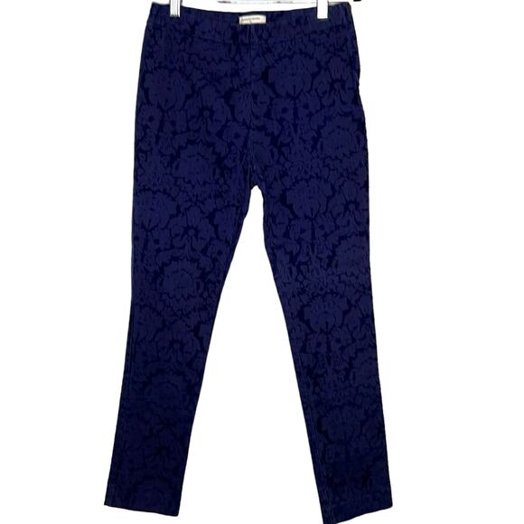 Anthropologie Mid-Rise Velvet Pants Stretch Ankle Crop Skinny Trousers Blue Sz 8 - Picture 1 of 10